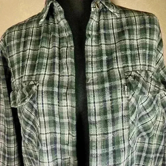 Levi’s vintage green blue plaid flannel 100% cotton women size small - Picture 5 of 14